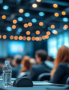 Photo - Conference Room Bokeh Lights Audience Water Bottle